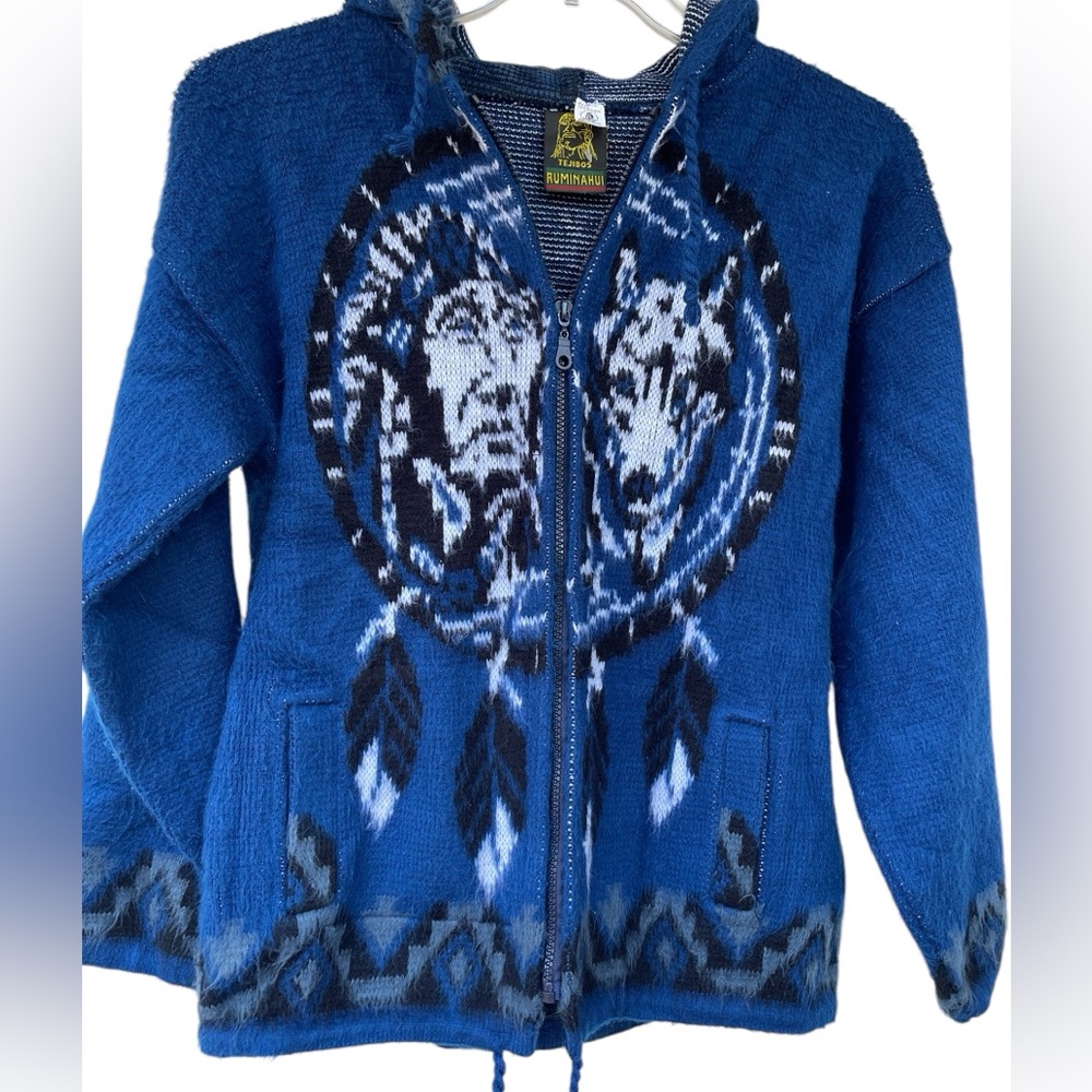 Tejidos Ruminahui VTG size Medium Alpaca Wool Full zip sweater/Native American
